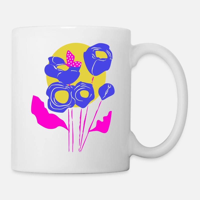 Blumenbouquet in Neonfarben - Tasse - Weiß