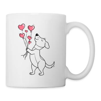 Hund mit Herzluftballons zum Valentinstag - Tasse - Weiß - Rechts