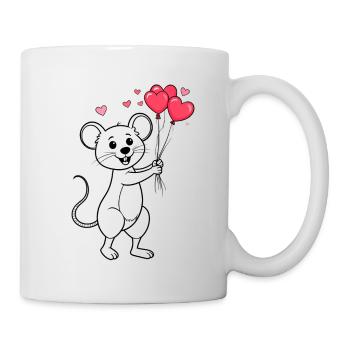 Niedliche Maus mit Luftballons zum Valentinstag - Tasse - Weiß - Rechts