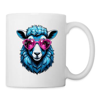 Blue sheep with pink heart glasses - Mug - white - Right