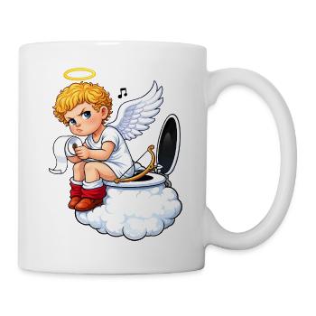 Angel on toilet – cloud motif - Mug - white - Right