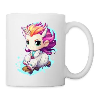 Rainbow Unicorn on skateboard - Mug - white - Right