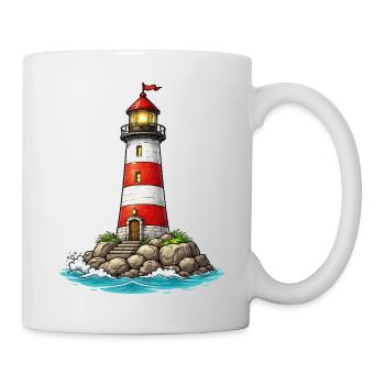 Leuchtturm mit roten Streifen - Tasse - Weiß - Rechts