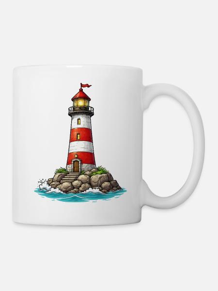 Leuchtturm mit roten Streifen - Tasse - Weiß