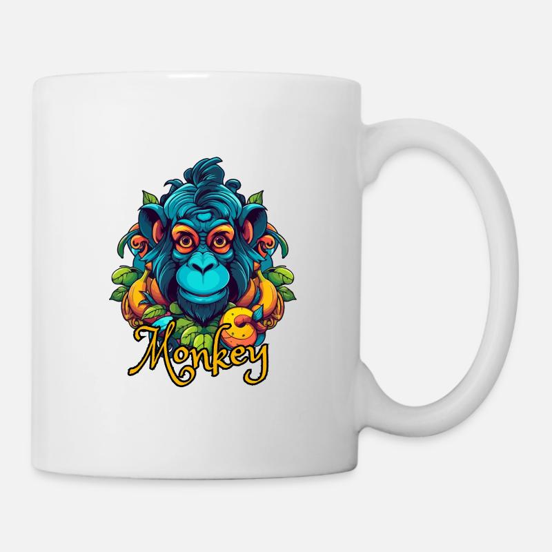 Neon Tropical Monkey Head - Mug - white