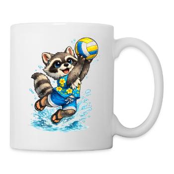Raccoon on the beach with volleyball - Mug - white - Right
