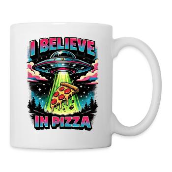 Ich glaube an Pizza lustige UFO-Entführungscomic - Tasse - Weiß - Rechts