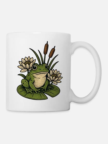 Frosch am Seerosenteich - Tasse - Weiß