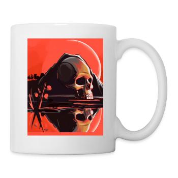 Totenkopf vor Berg mit roter Sonne - Tasse - Weiß - Rechts