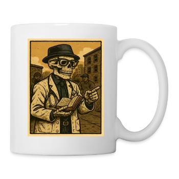 Skeleton doctor with book in retro style - Mug - white - Right