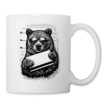 Braunbär Mugshot – Retro Halfton mit Sonnenbrille - Tasse - Weiß - Rechts