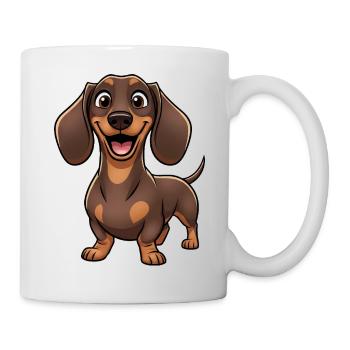 Süßer Dackel Cartoon Hund Lachen Freude - Tasse - Weiß - Rechts