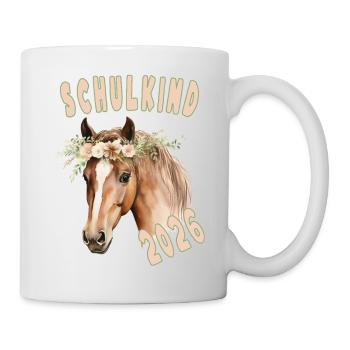 Schulkind 2026 Pferd Blumen Einschulung 2026 - Tasse - Weiß - Rechts