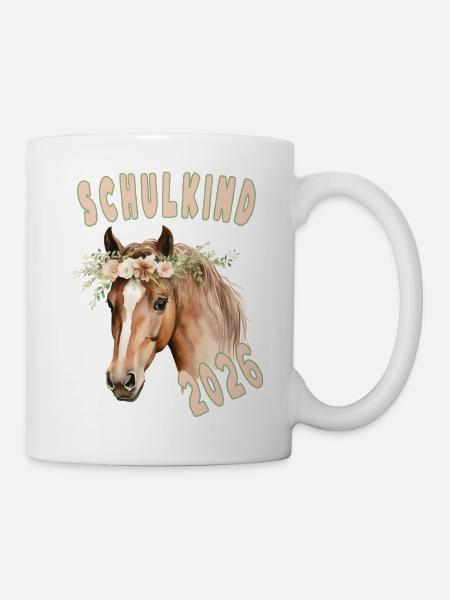 Schulkind 2026 Pferd Blumen Einschulung 2026 - Tasse - Weiß
