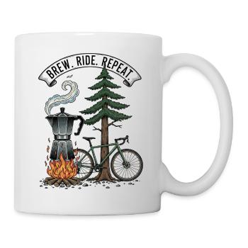 Gravure sur bois de moto Moka Brew Ride Repeat - Mug blanc - blanc - Droite