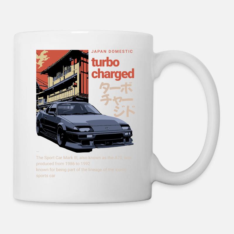 Turbocharged A70 Supra Car Retro Graphic - Mug - white