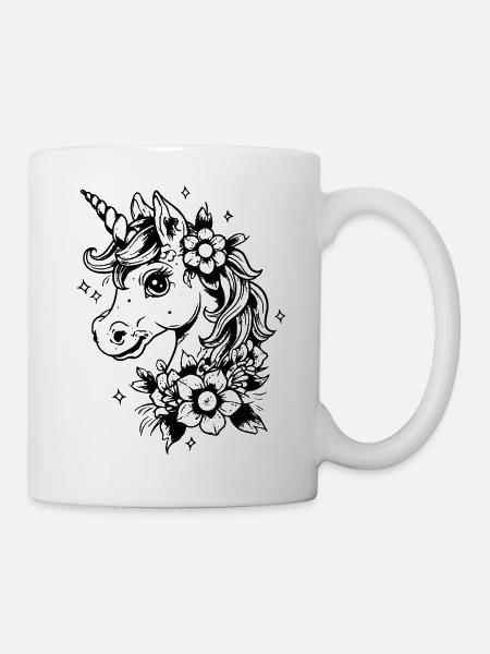 Einhorn mit Blumen - Tasse - Weiß