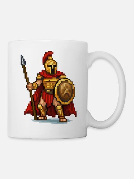 Spartanischer Pixelkrieger - Tasse - Weiß