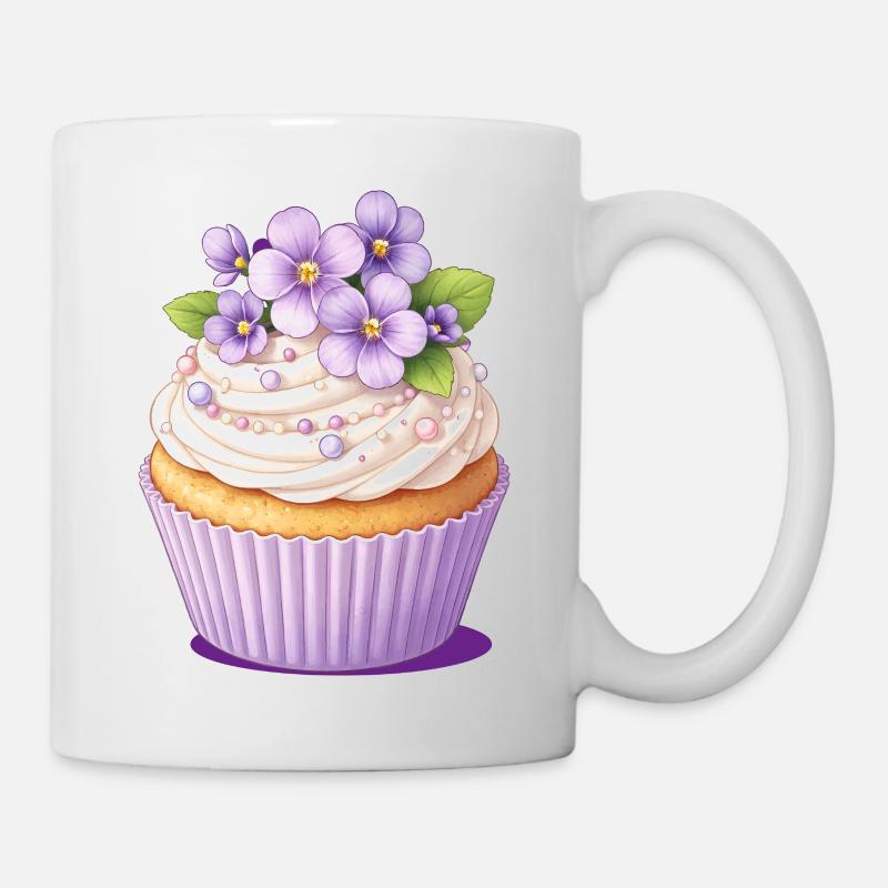 Cupcake violet avec illustration de décoration fleurie - Mug blanc - blanc