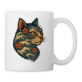 Chat Japonais Kanagawa Vagues Sakura - Mug blanc - blanc - Droite
