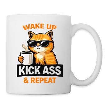 Wake Up Kick Ass Cat Coffee - Mug - white - Right