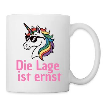 LAGE IST ERNST, COOLES EINHORN! LUSTIGER SPRUCH - Tasse - Weiß - Rechts