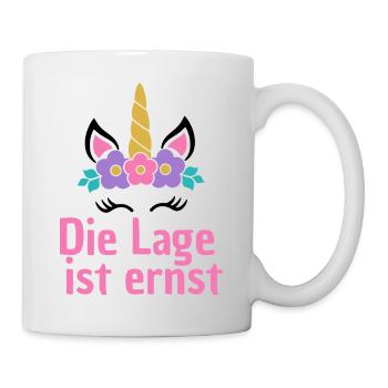 LAGE IST ERNST, COOLES EINHORN! LUSTIGER SPRUCH - Tasse - Weiß - Rechts