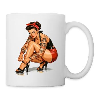 Retro Pin-Up: Tätowierte Rockabella Geschenk - Tasse - Weiß - Rechts