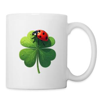 Ladybug on shamrock brings good luck - Mug - white - Right