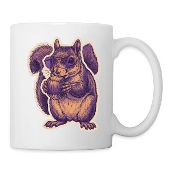 Squirrel with sunglasses nibbling hazelnut - Mug - white - Right