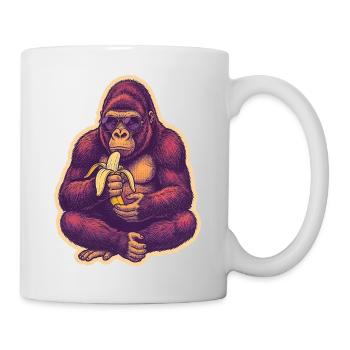 Gorille avec des lunettes de soleil mangeant une banane - Mug blanc - blanc - Droite
