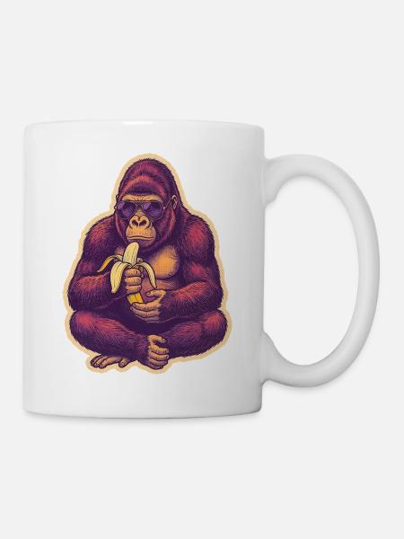 Gorilla Mit Sonnenbrille Isst Banane - Tasse - Weiß