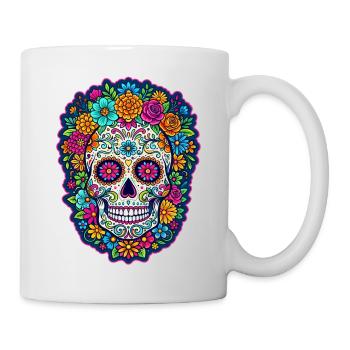 Tête de mort mexicaine sugar skull crâne fleurs - Mug blanc - blanc - Droite