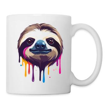 Faultier Neon Farbtropfen Illustration - Tasse - Weiß - Rechts