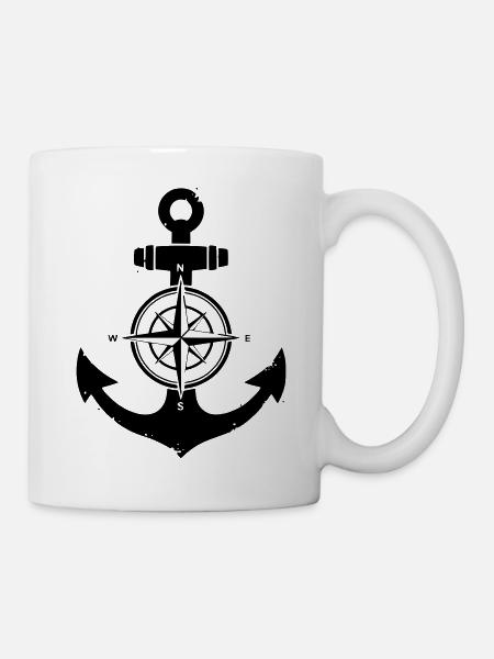 Anker Kompass Silhouette - Tasse - Weiß