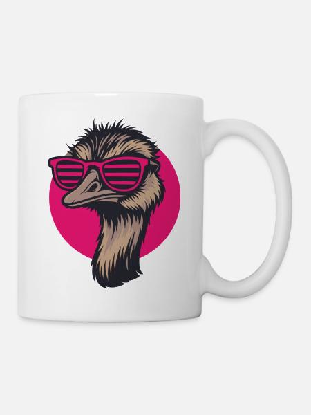 Strauß mit Sonnenbrille, Nandu, Emu - Tasse - Weiß