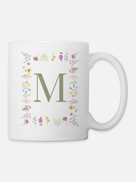 Initiale M Blumen Monogramm - Tasse - Weiß