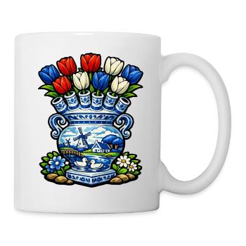 Delfter Vasen-Tulpen und Windmühle - Tasse - Weiß - Rechts
