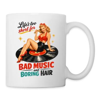 Pin-Up rétro sur disque vinyle : vinyle & rockabilly - Mug blanc - blanc - Droite