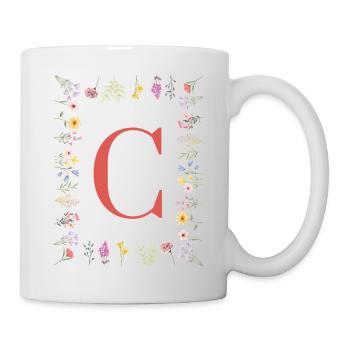 Florale Initialen "C", Buchstaben Monogramm  - Tasse - Weiß - Rechts