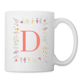Florale Initialen "D", Buchstaben Monogramm  - Tasse - Weiß - Rechts