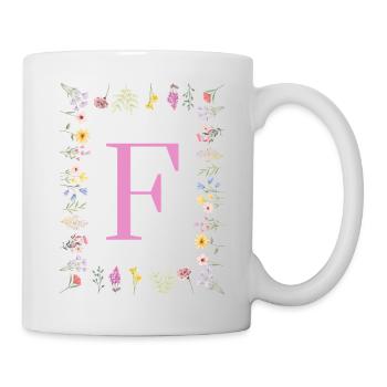 Florale Initialen "F", Buchstaben Monogramm  - Tasse - Weiß - Rechts