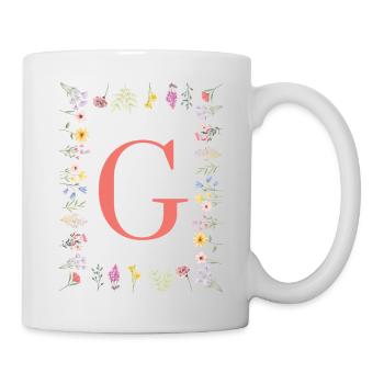 Florale Initialen "G", Buchstaben Monogramm - Tasse - Weiß - Rechts