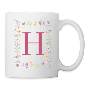 Florale Initialen "H", Buchstaben Monogramm - Tasse - Weiß - Rechts