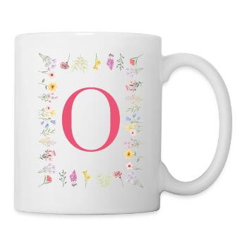 Florale Initialen "O", Buchstaben Monogramm  - Tasse - Weiß - Rechts