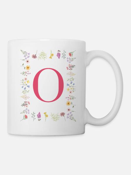 Florale Initialen "O", Buchstaben Monogramm - Tasse - Weiß