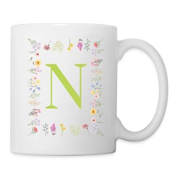 Florale Initialen " N ", Buchstaben Monogramm  - Tasse - Weiß - Rechts