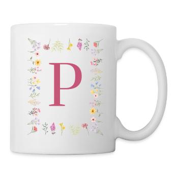 Florale Initialen "P", Buchstaben Monogramm - Tasse - Weiß - Rechts