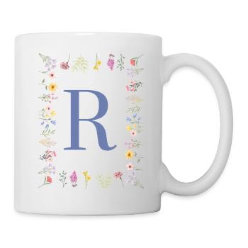 Floral Initialen "R", Buchstaben Monogramm - Tasse - Weiß - Rechts