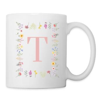 Florale Initialen "T", Buchstaben Monogramm - Tasse - Weiß - Rechts